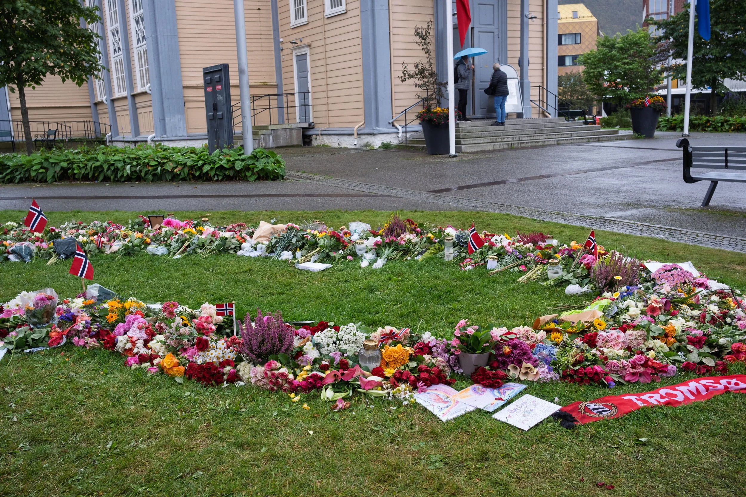Flowers for King Harald V at Tromso Cathedral