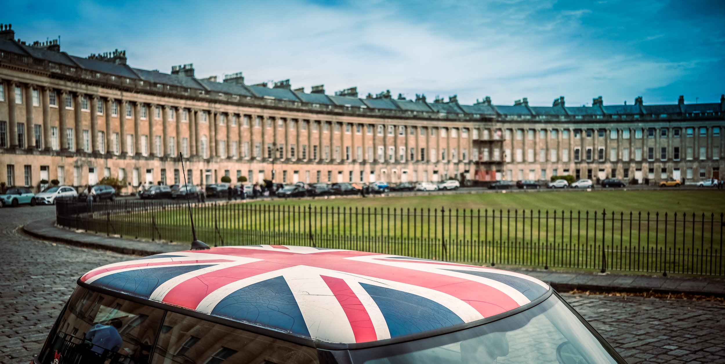 Mini on the Royal Crescent in Bath, Somerset 