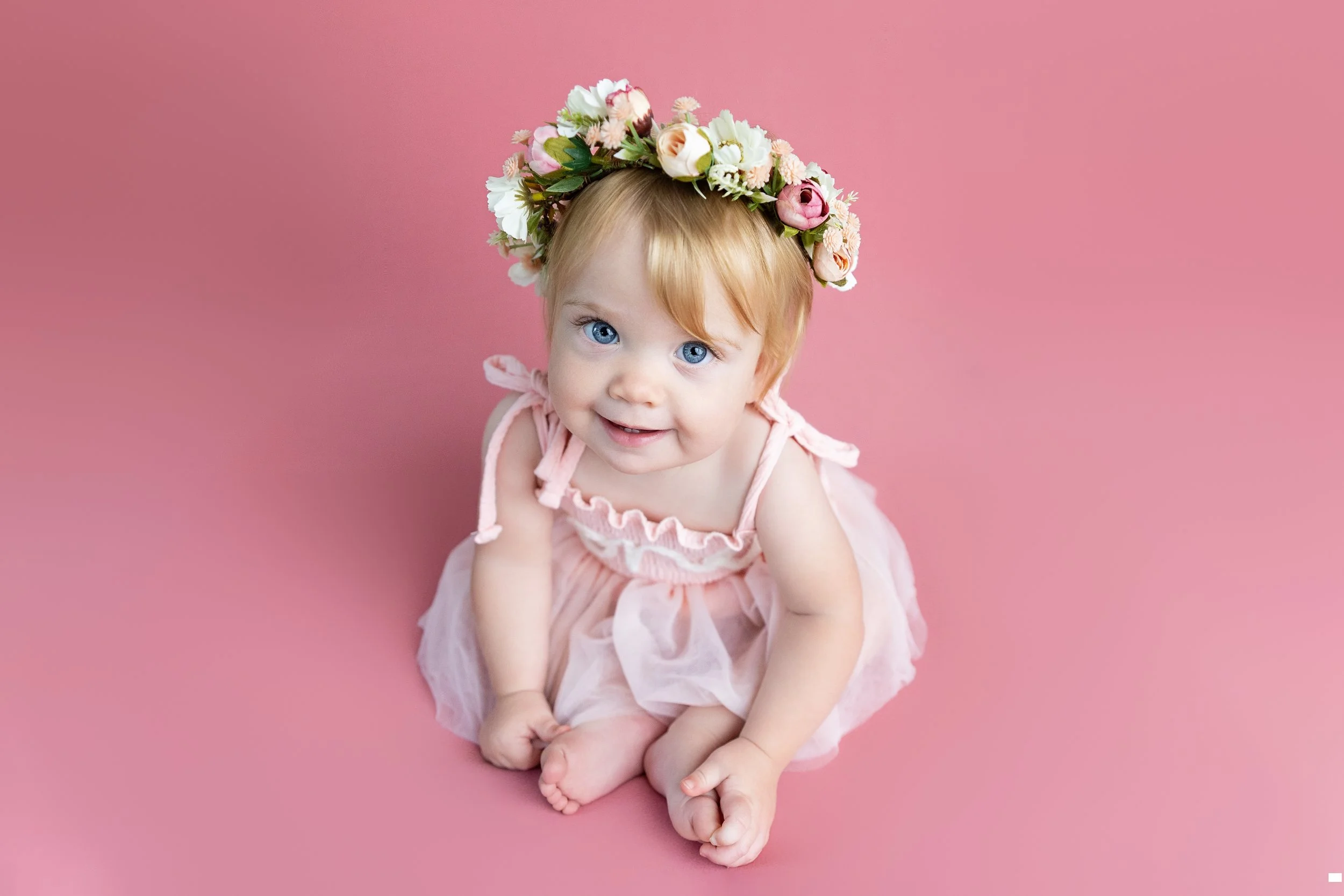 First birthday milestone cake smash photographed at El & Em Photography in Rochester Hills