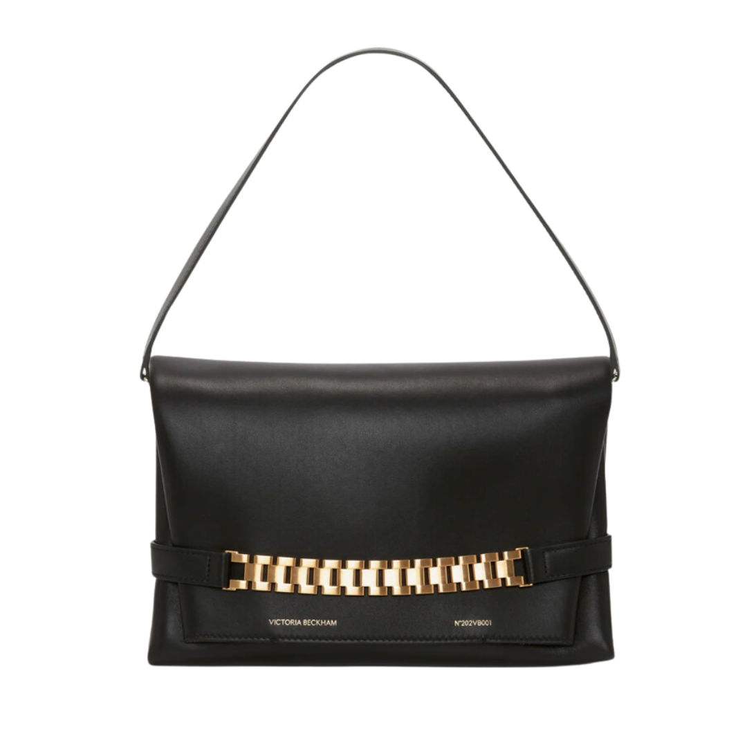 Victoria Beckham: Chain Pouch with Strap In Black Leather - £1,050