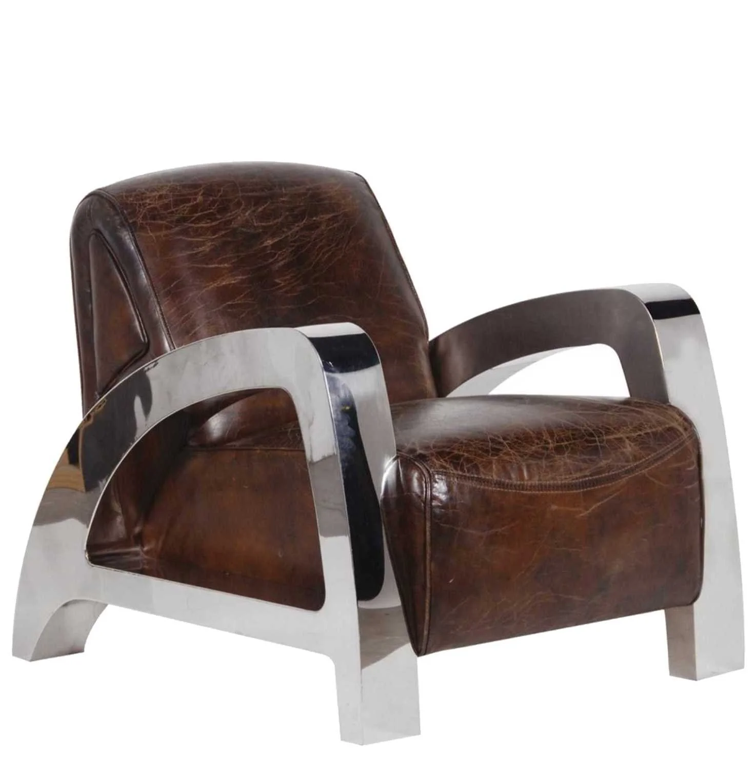 a-frame Italian leather and steel frame armchair