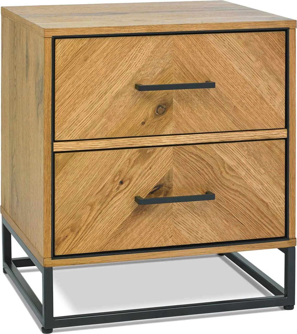 oak and black metal bedside table for chic industrial bedrooms