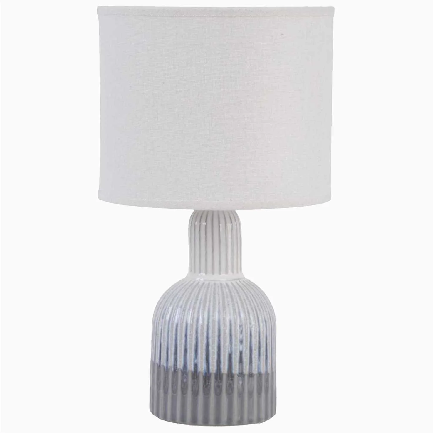 blue and grey ribbed ceramic table lamp
