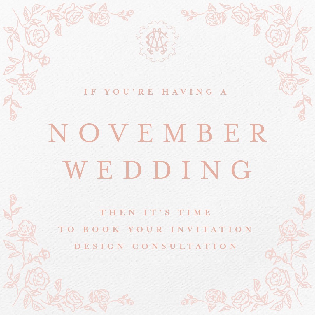 Wedding invitation timeline help: Book your wedding invitation design consultation about 7 months before your wedding (and up to a year before for save-the-dates and/or a destination wedding). Invitations should be mailed about 2-3 months before your