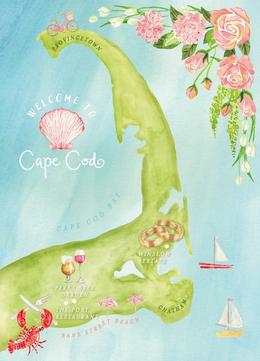 Cape Cod custom wedding watercolor map