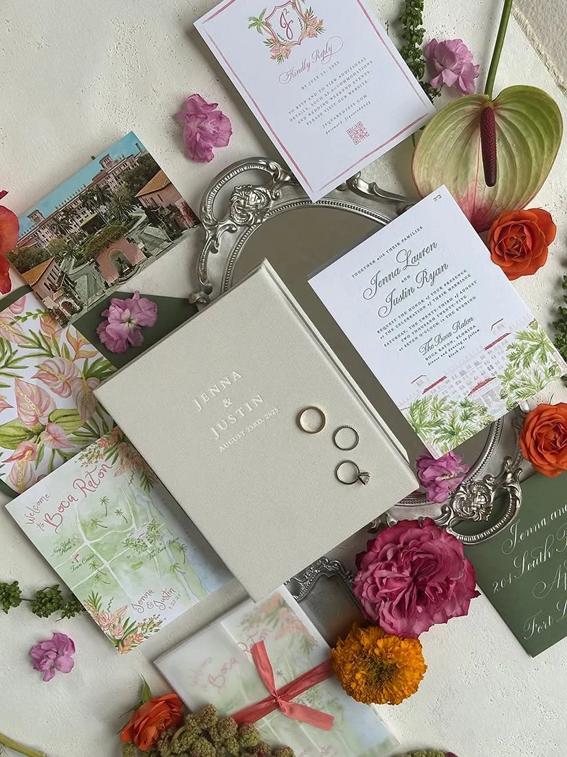 Ah, the keepsake suite...
I love creating a keepsake suite for each of my couples, complete with a personalized foil-pressed linen box. It&rsquo;s such a meaningful way to honor their wedding day with something they can hold onto and revisit whenever