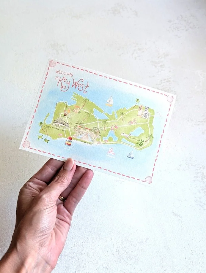 A little peek into one of my favorite recent projects: a custom watercolor map for a Key West wedding.

From iconic venues like the Hemingway Home to the couple&rsquo;s golden retriever and Dalmatian lovingly incorporated into the design, every detai