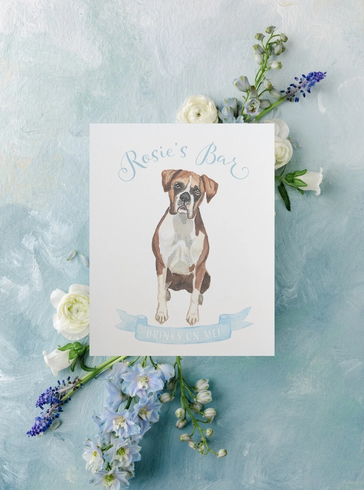 Rosie&rsquo;s running the bar and the drinks are on her! 🐾🍸

Designing A&amp;A&rsquo;s wedding signage was such a joy, especially bringing their sweet pup Rosie into the spotlight. Custom pet portraits are one of my favorite ways to add a personal 