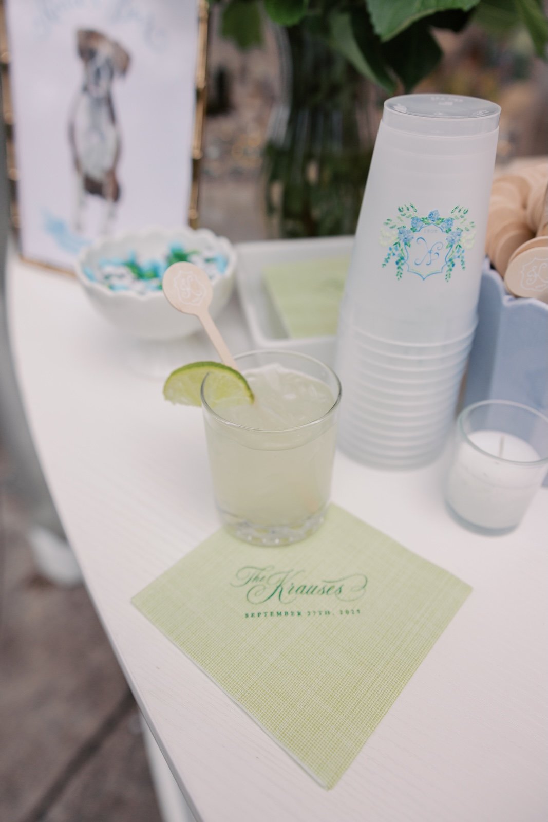 custom green wedding reception cocktail napkins