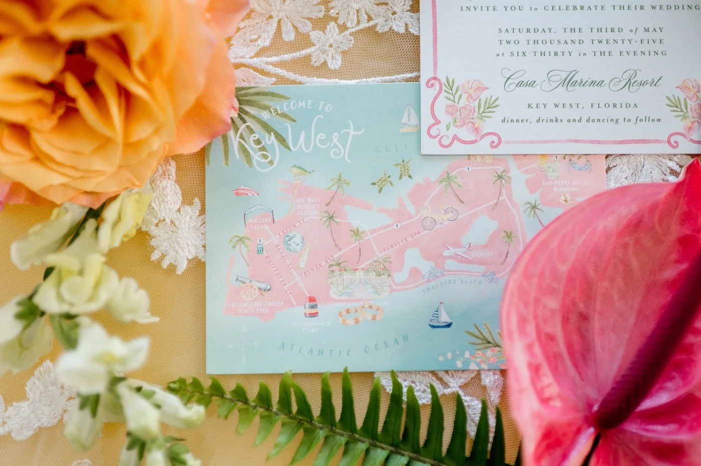 Custom Watercolor Wedding Map Key West