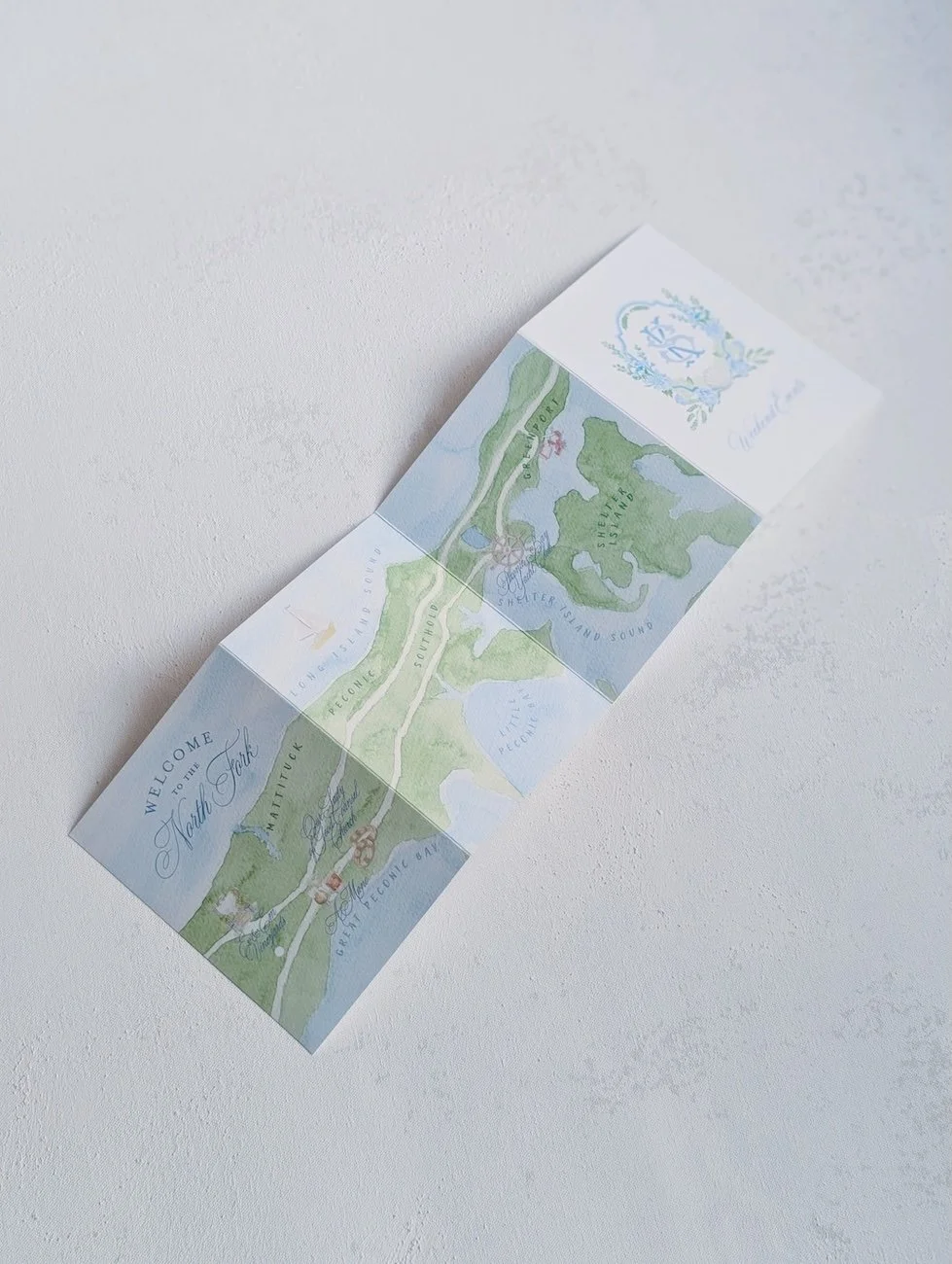 North Fork custom watercolor wedding map