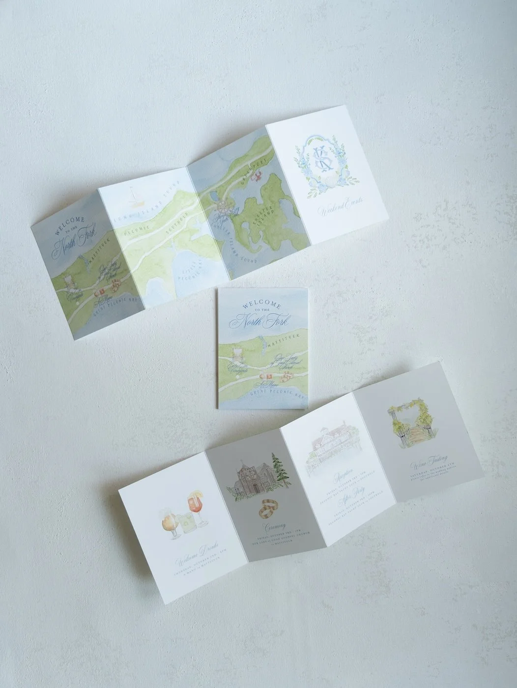 North Fork custom watercolor wedding map