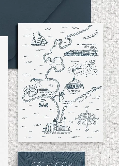 watch hill rhode island nautical letterpress wedding map