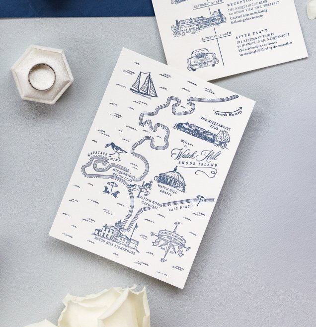 watch hill rhode island nautical letterpress wedding map