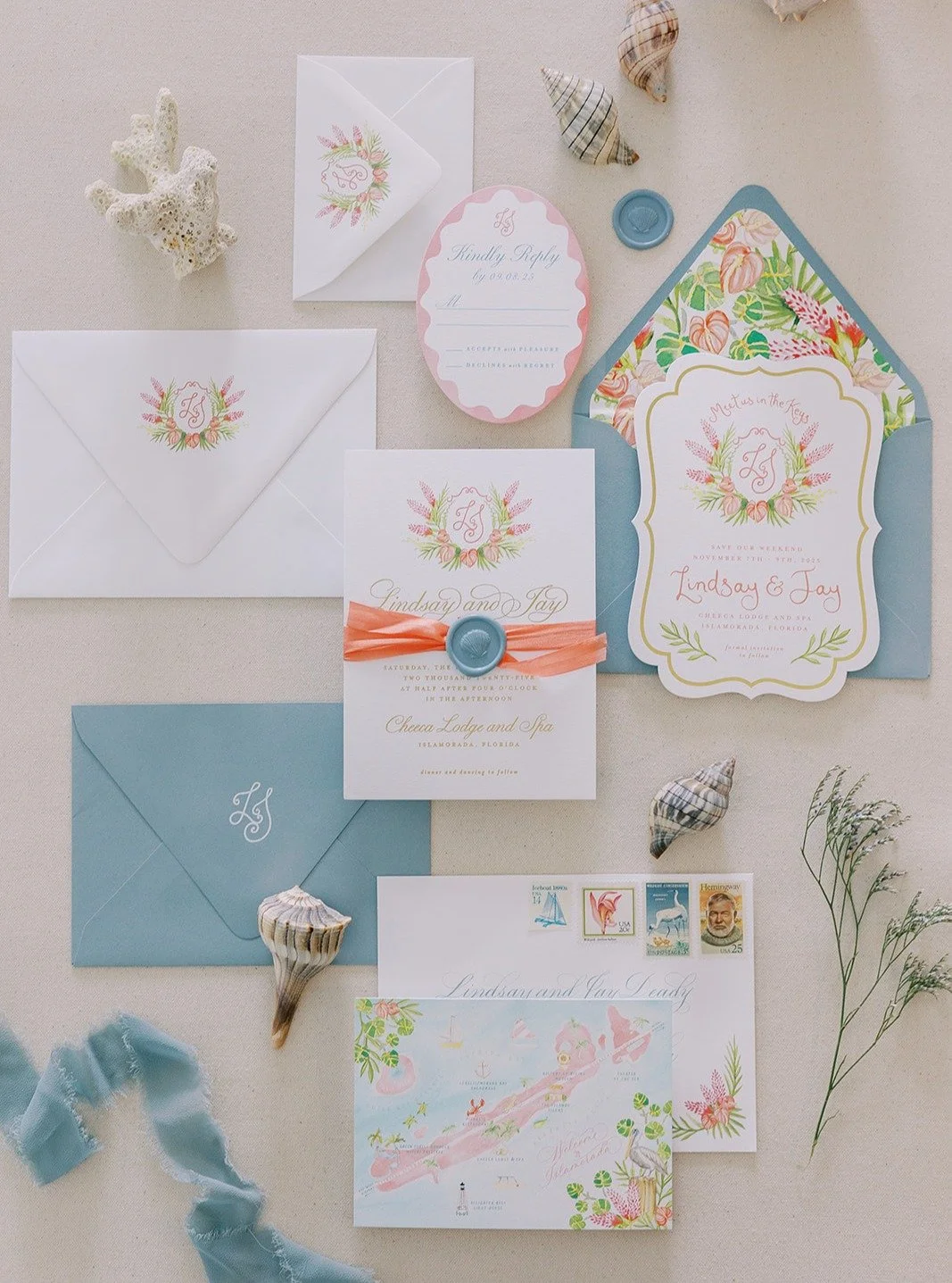 I so appreciate a well styled flatlay. Thank you @kandkphoto for your beautiful work. Paper, texture, detail. Flatlays preserve the feeling of a wedding day in one beautifully styled moment. Love the whole vibe of L&amp;J&rsquo;s Islamorada wedding. 