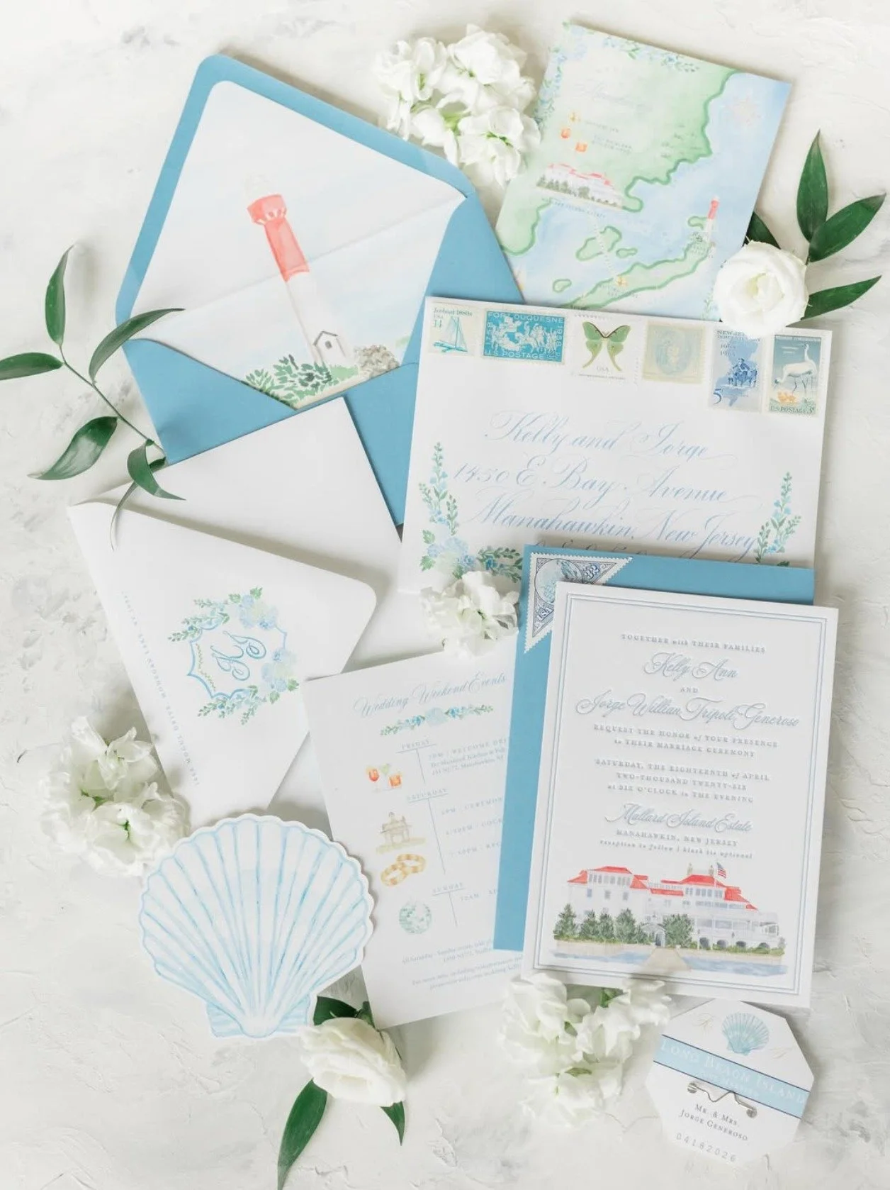 So excited to see the sneak peeks for my invitation design from K&amp;J&rsquo;s wedding at the Mallard Island Estate. Photography by @susanelizabethweddings

Envelope calligraphy by @handsomeink