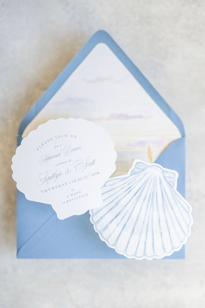 blue shell shape wedding invitation reply card