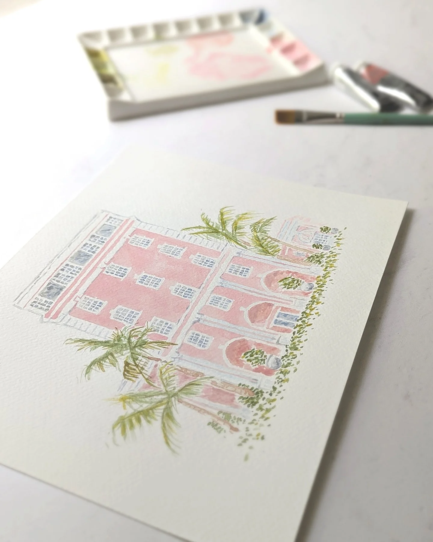 Watercolor wedding venue illustration