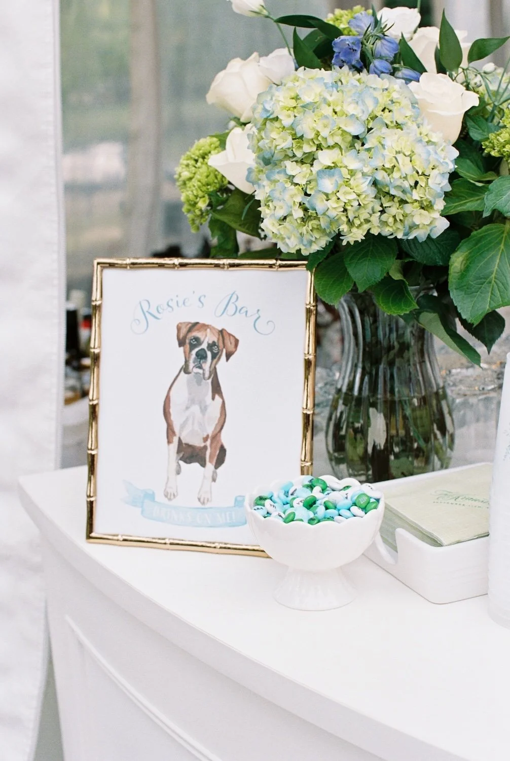 watercolor dog painting portrait wedding bar sign