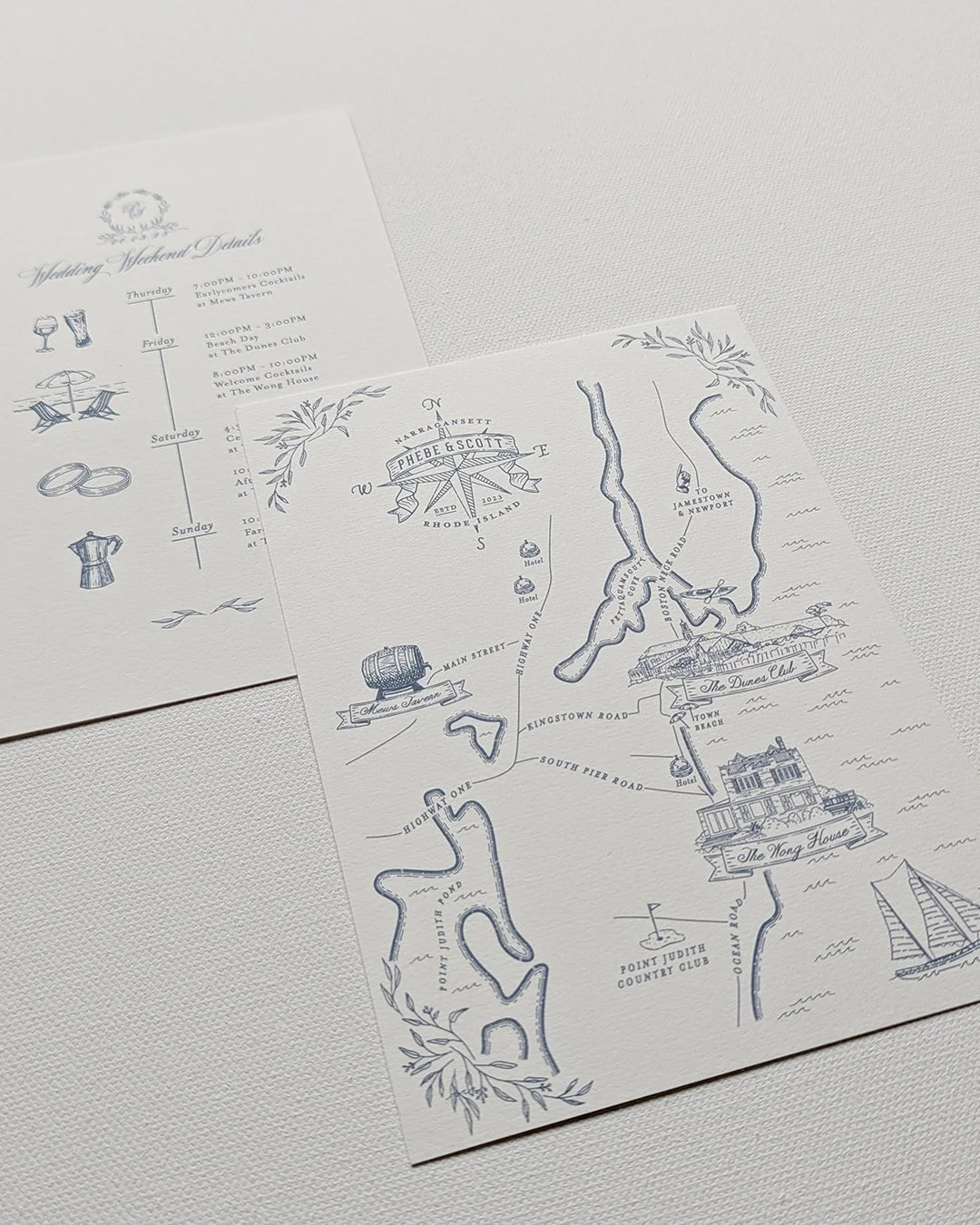 Letterpress wedding invitation map