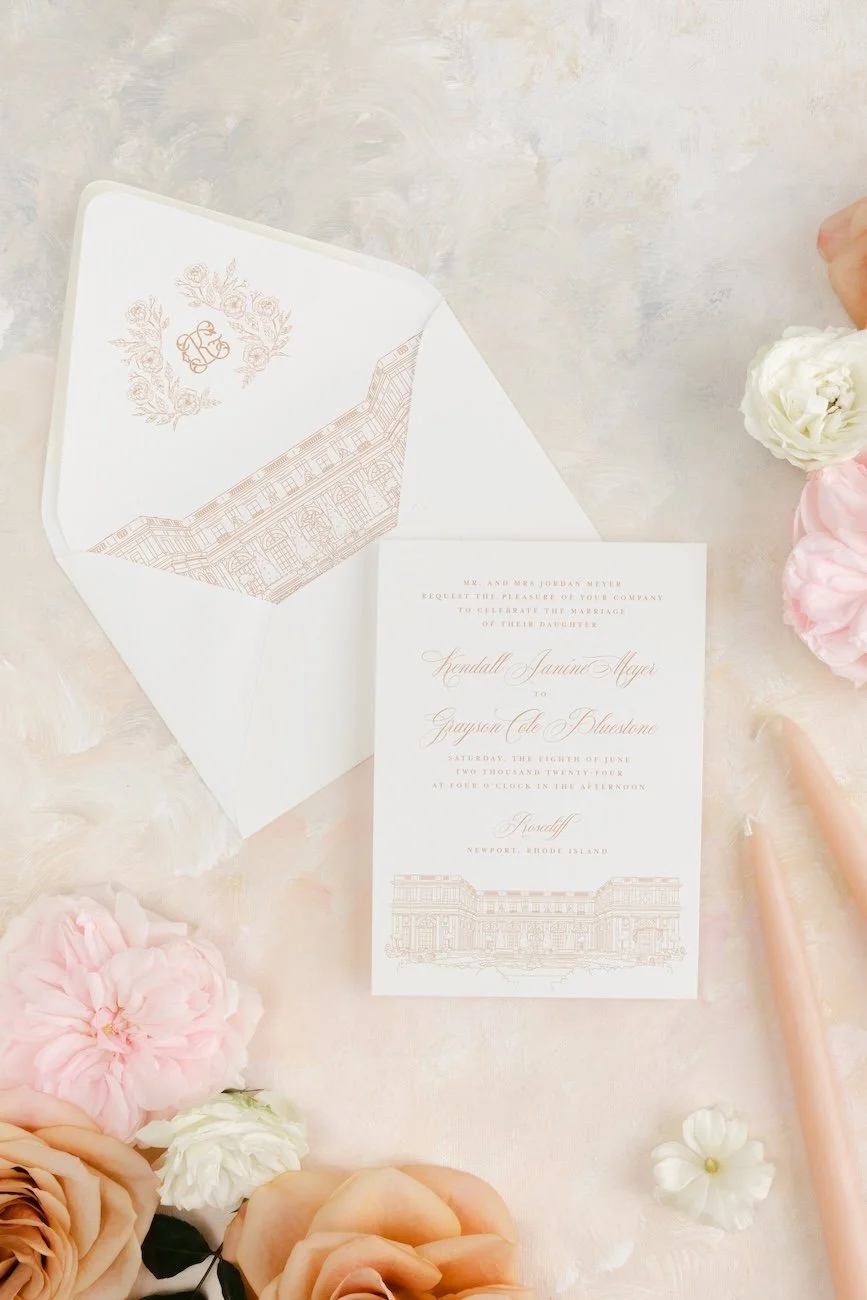 Wedding invitation with venue sketch