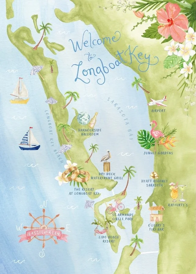 longboat key florida wedding watercolor map