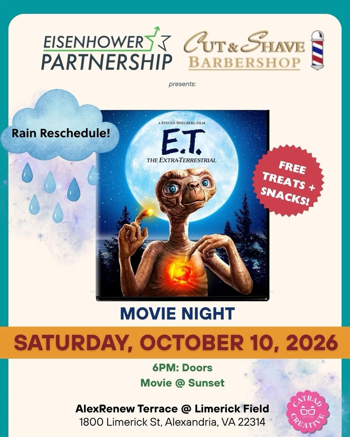 🌧️ RAIN RAIN GO AWAY MOVIE NIGHT ANOTHER DAY! See you all on Saturday, October 10 for our rescheduled E.T. movie night!