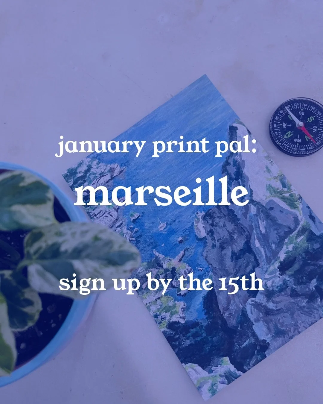 The January Print Pals art is here! This one is called &ldquo;Marseille,&rdquo; for les calanques (the white cliffs) right outside the city of Marseille, France. You can hear more about the painting by joining the art print club and receiving a lette