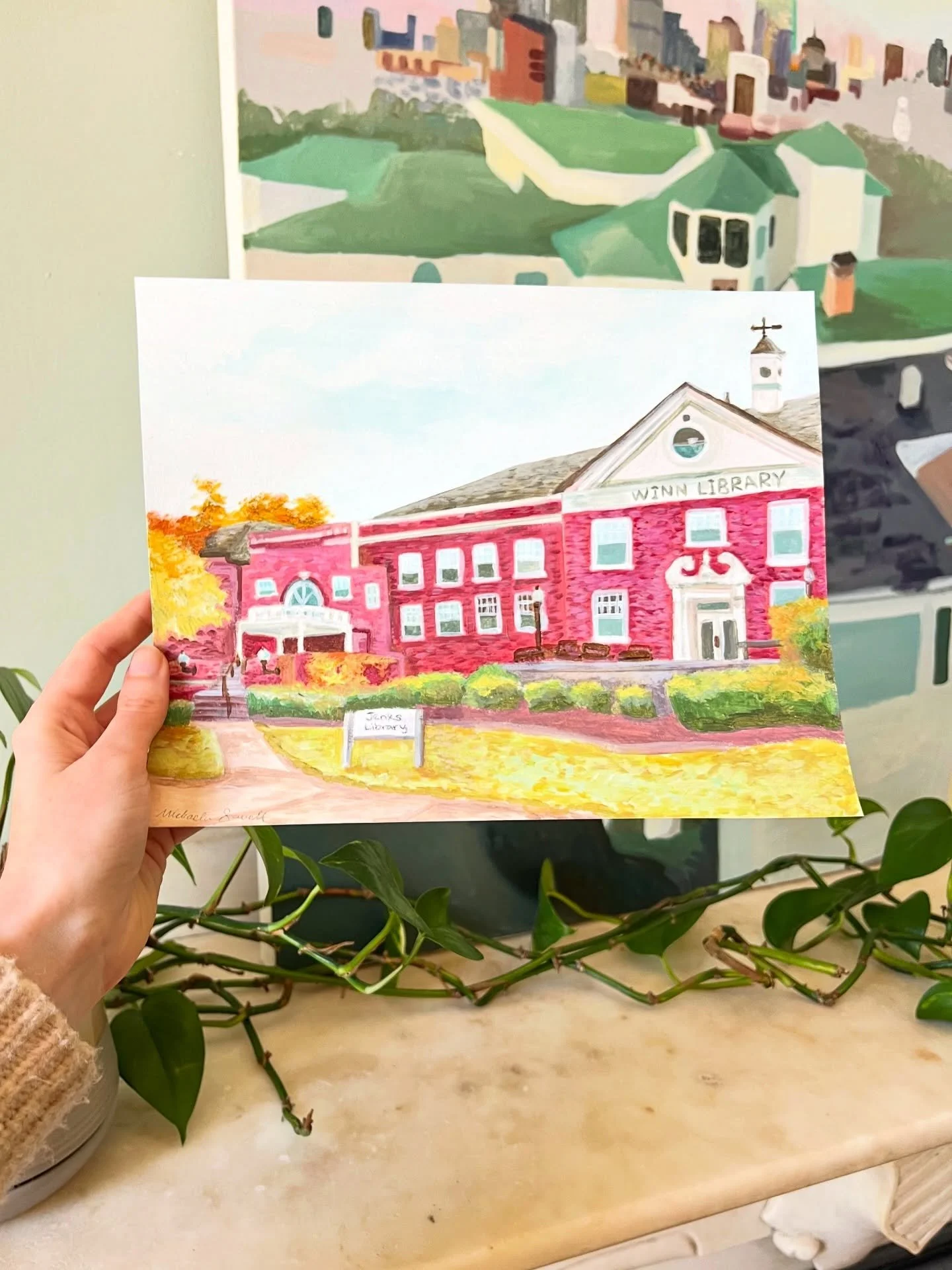 If life wasn&rsquo;t already teeming with art markets and original paintings for display around Boston, I&rsquo;ve been working on a steady stream of commissions as well! This cute little library painting was for a librarian retiring from the Winn Li
