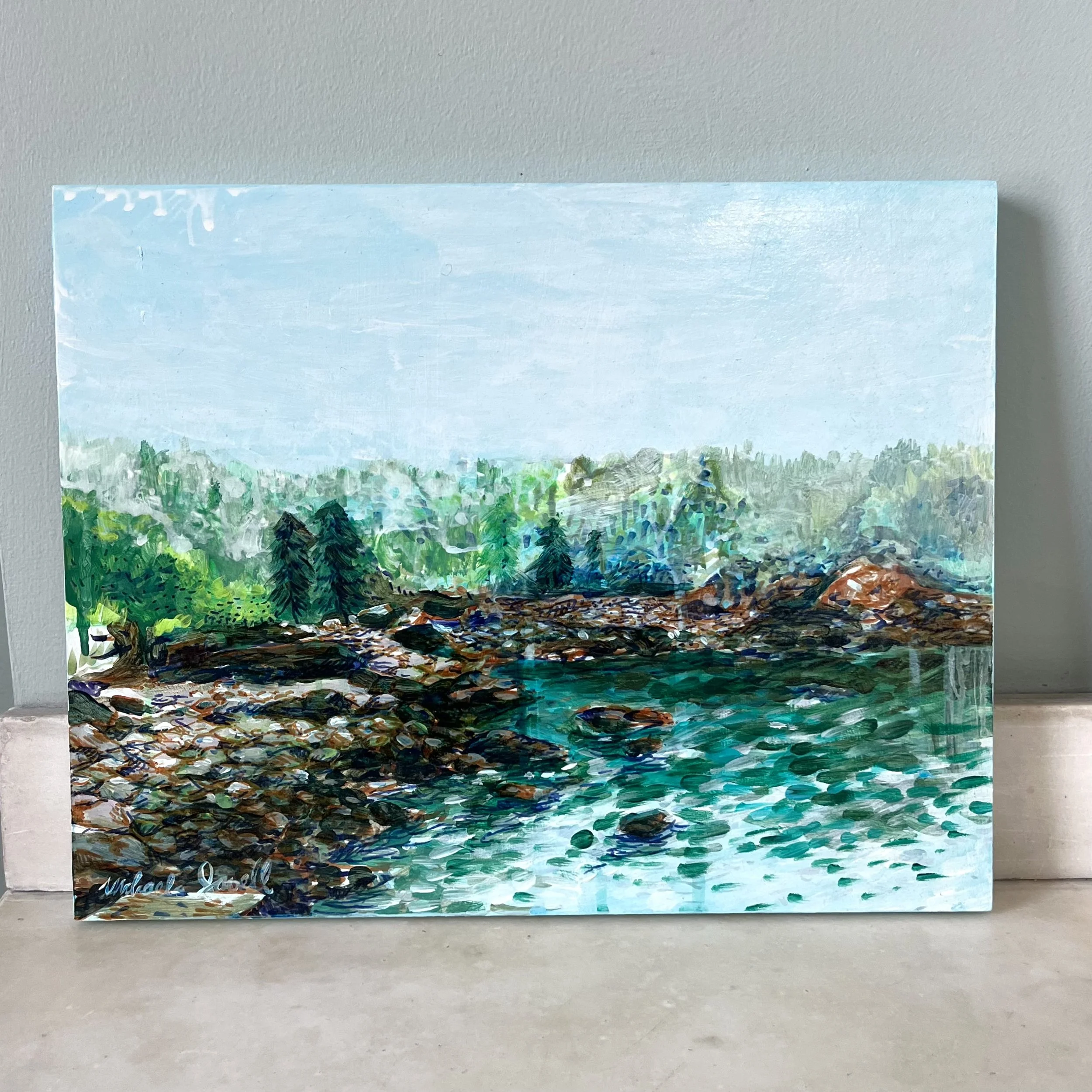 "Misty Coast" 14x11 acrylic painting on wood panel