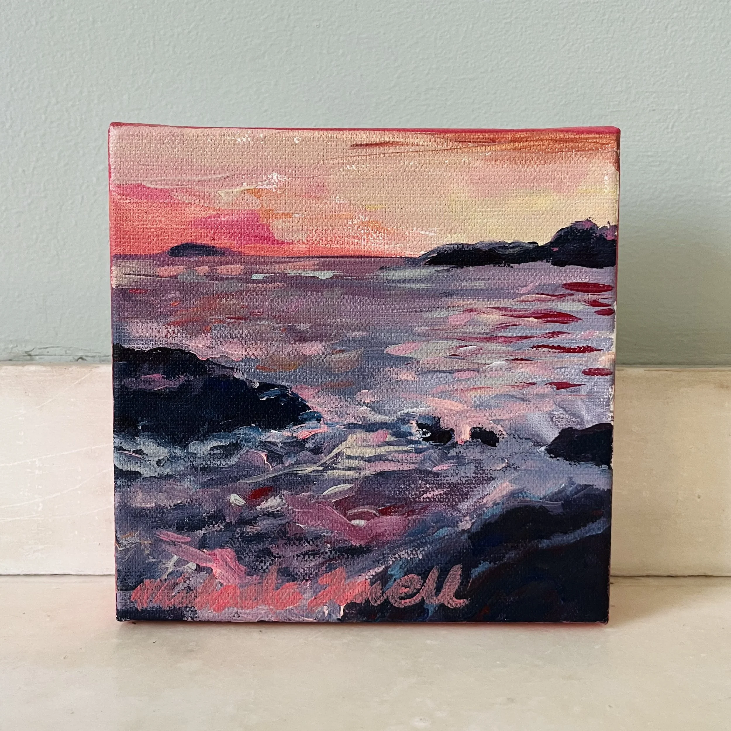 "Sunset Shore" 6x6 acrylic painting on canvas