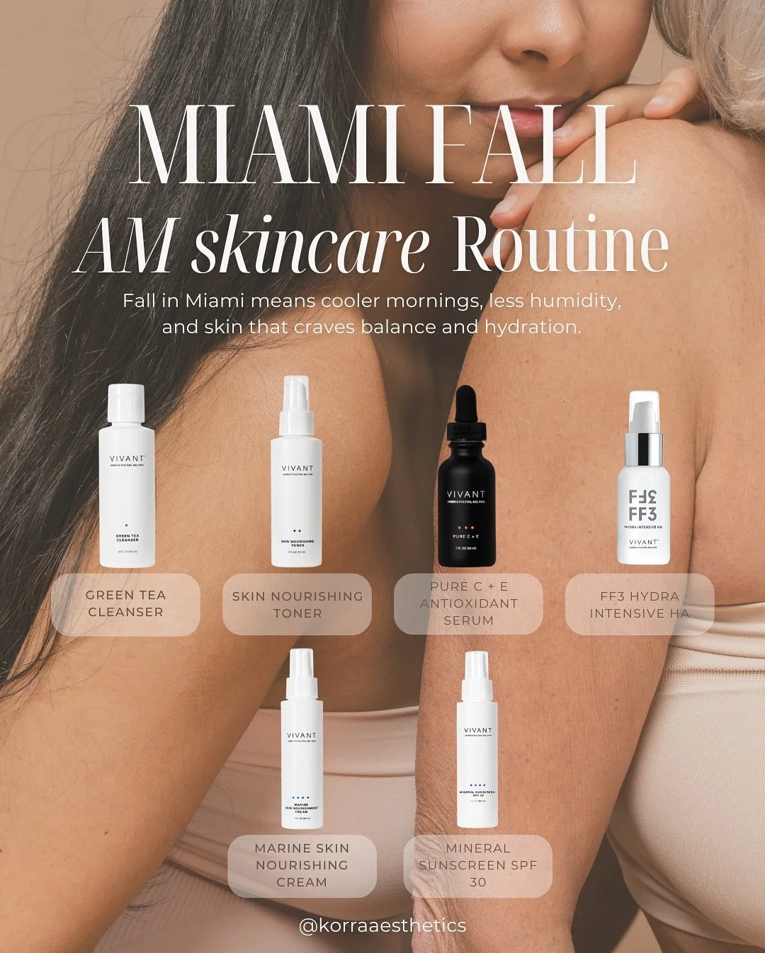Miami fall isn&rsquo;t freezing, but our skin still feels the shift. Cooler mornings, indoor AC, and drier air can leave your skin dull and dehydrated. Here&rsquo;s the ideal fall routine using Vivant to keep your complexion balanced and radiant. 

C