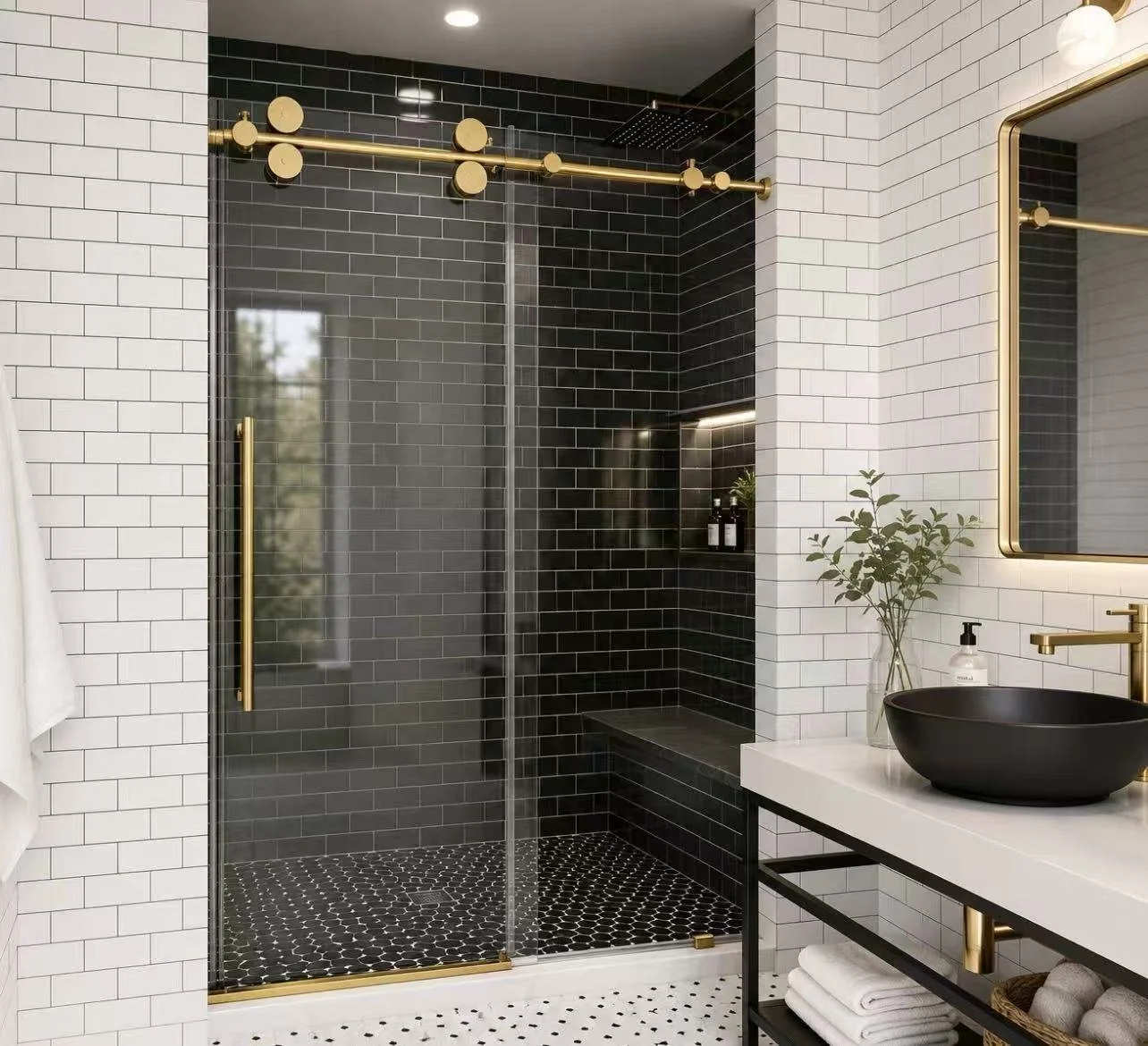 Frameless Shower Door - Gold
