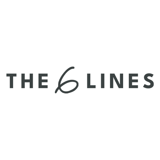 Logo for 'The 6 Lines' featuring black text with a stylized number 6 in between the words
