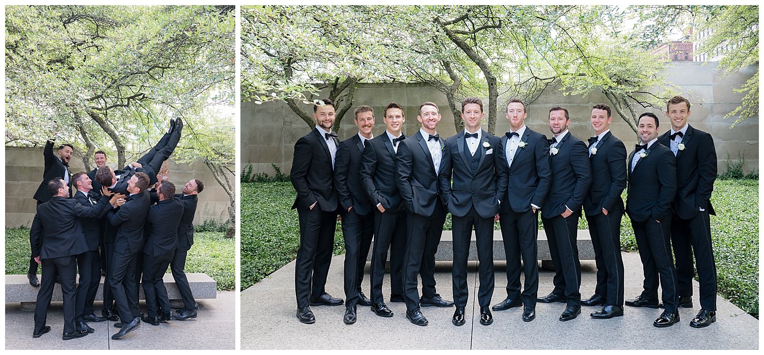groom with groomsmen at the art institute gardens in chicago