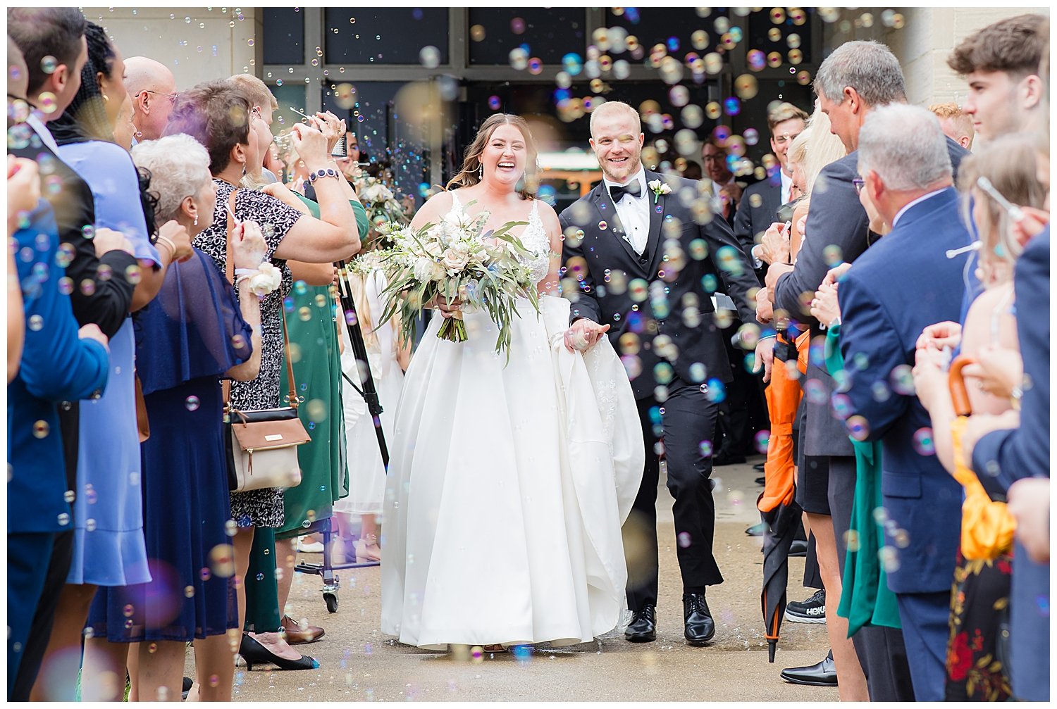 church bubble exit in columbus wedding photo