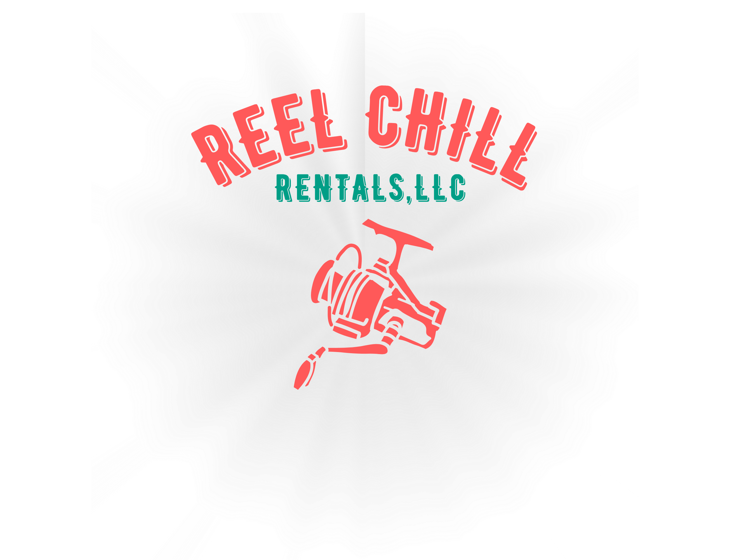 reel chill rentals logo featuring a orange reel and the words reel chill rental llc written in a pronounced way