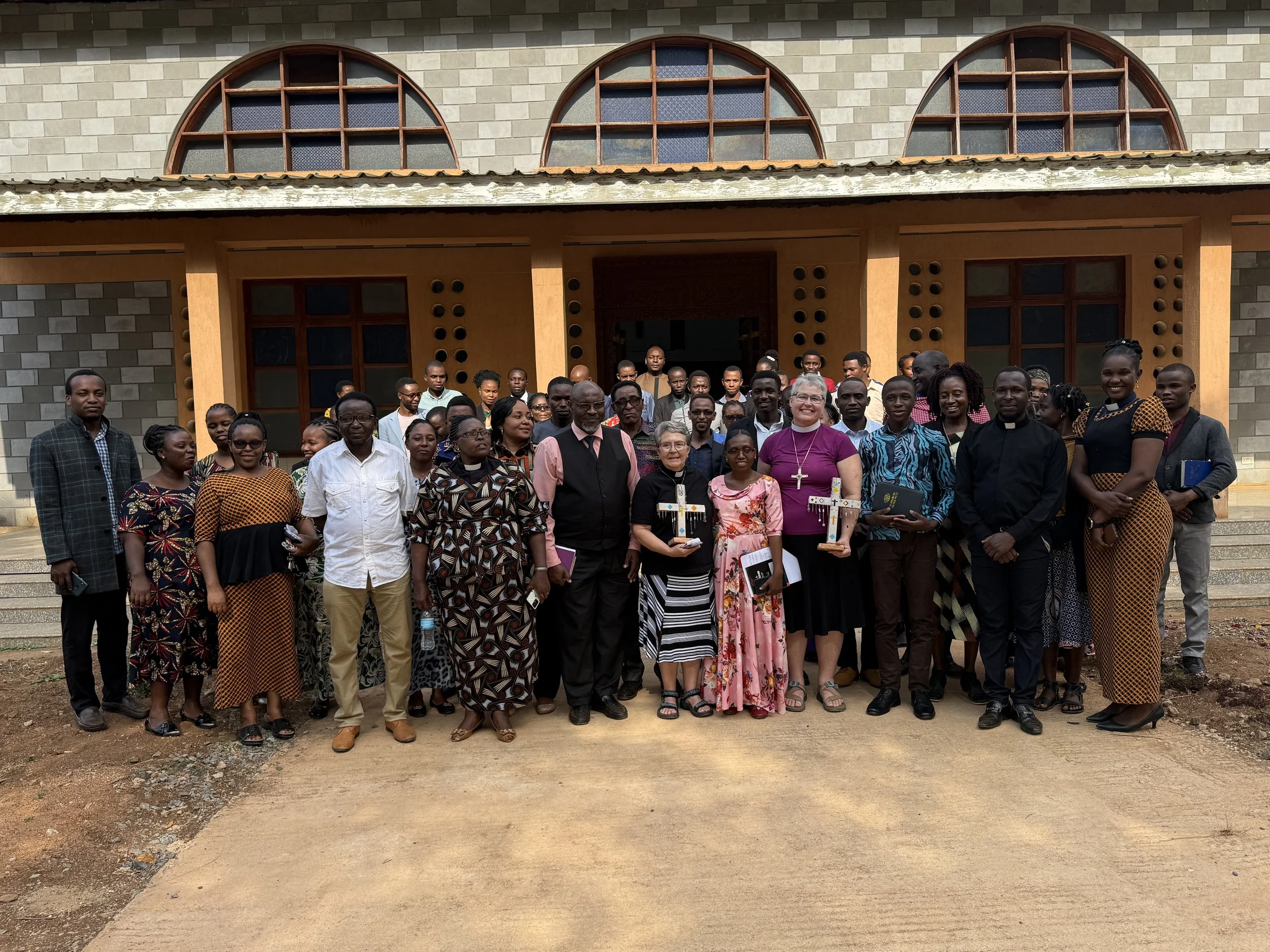 Students, teachers, Bishop Current, Pastor Wohlers and Mwanga Diocese leaders at Usangi Leadership and Training College, Mwanga Diocese, ELCT 