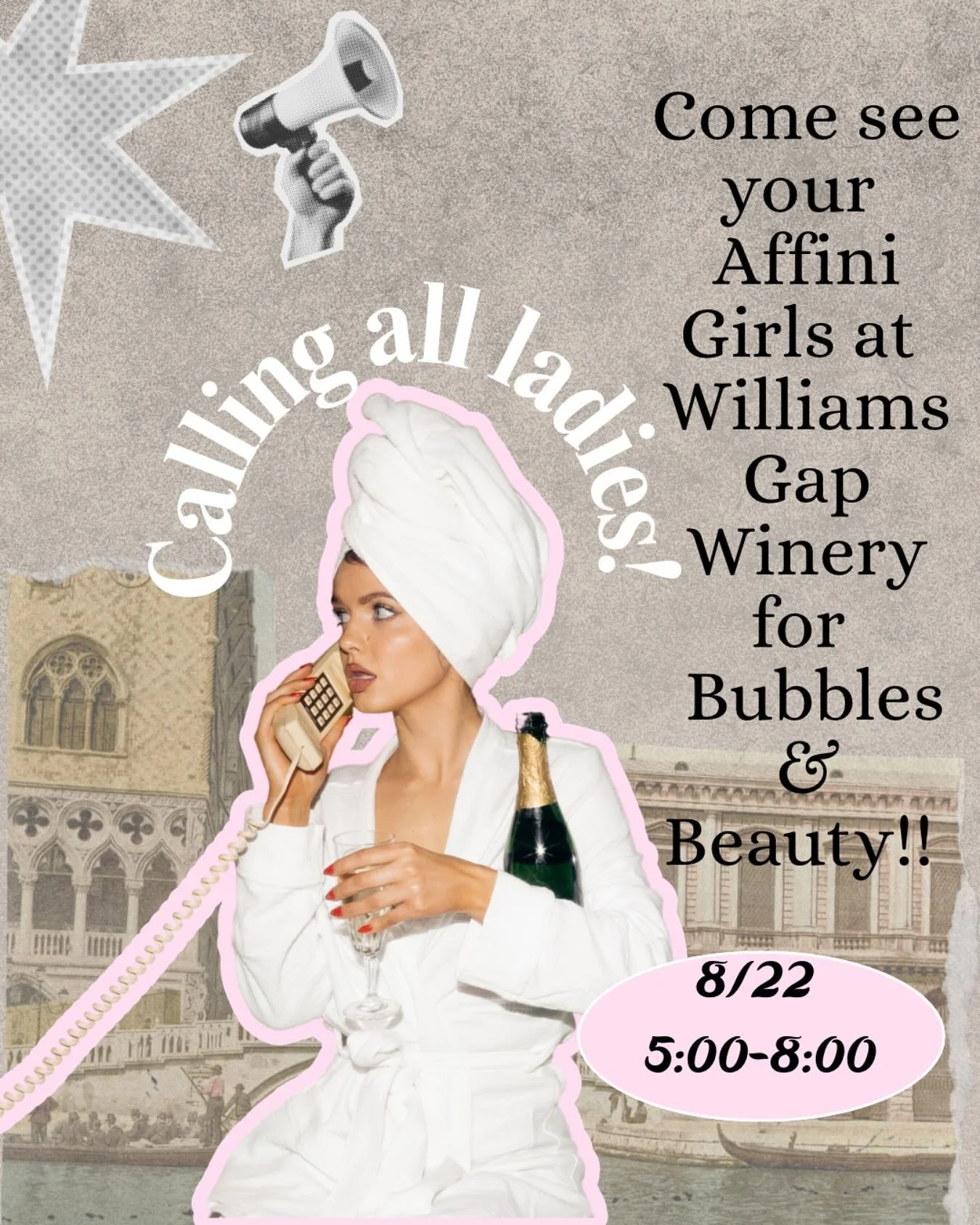 Join us for Bubbles & Beauty this Friday at @williamsgapvineyard!!! 
They are celebrating female-owned + operated businesses with a fabulous evening of sparkles, self-care, and serious fun!!! 
Permanent jewelry
Skin + Hair consultations
Candles