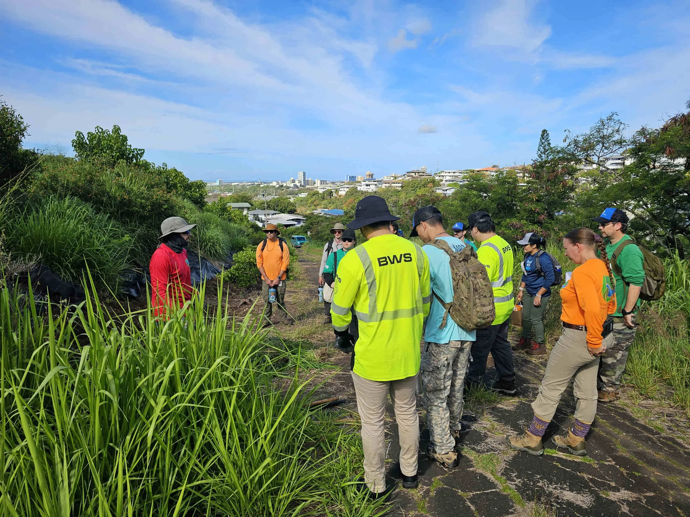 April 30, 2024 - Workday at the Ala Mahamoe Restoration Site with staff from KMWP Landowning Partner, the Honolulu Board of Water Supply, to learn about dryland native forests and remove fire-adapted invasive species.