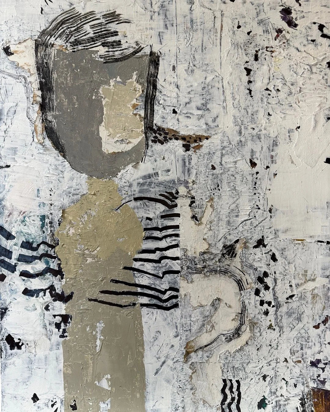 "Not your doll", 32"H x 16"w, acrylic, marker, grocery bags on gessoed board. SOLD $3600