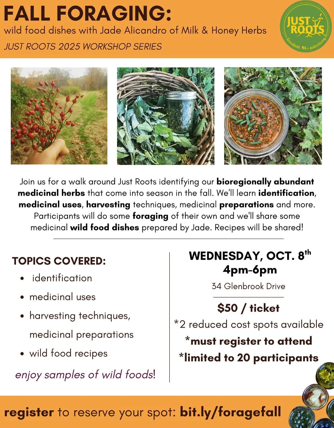Fall is undeniably here and with it comes such an incredible bounty. Join me for a Fall Foraging class next week at @just_roots farm in Greenfield! Class will be part plant walk and part wild foods feast🌰🍇✨

We'll take a walk around the farm and id