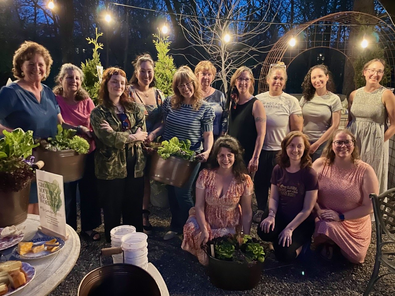large group build your own salad bar workshop by The Backyard Garden Co at la serra gardens