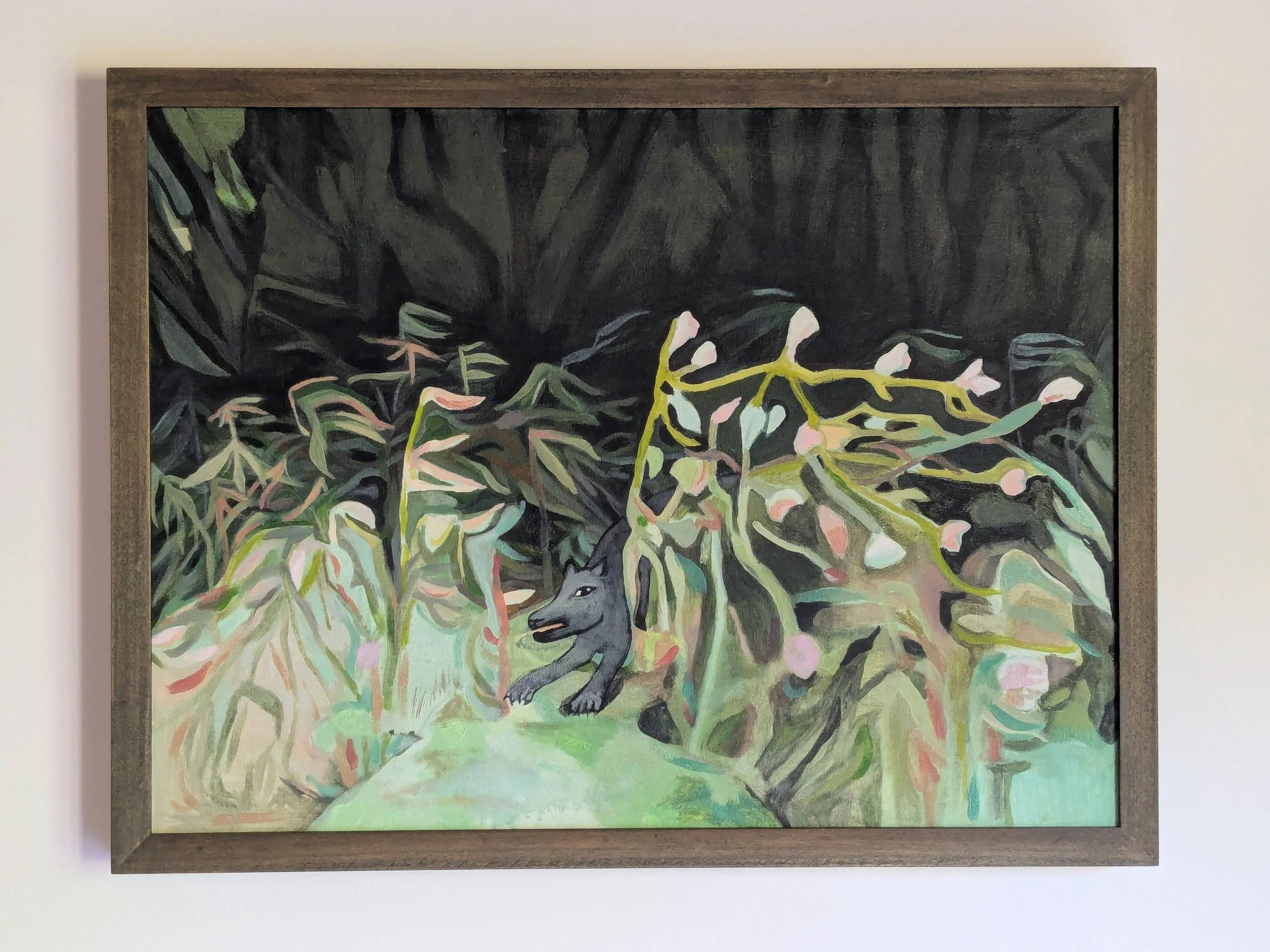 "Stray"
acrylic on canvas in frame  24"x20"