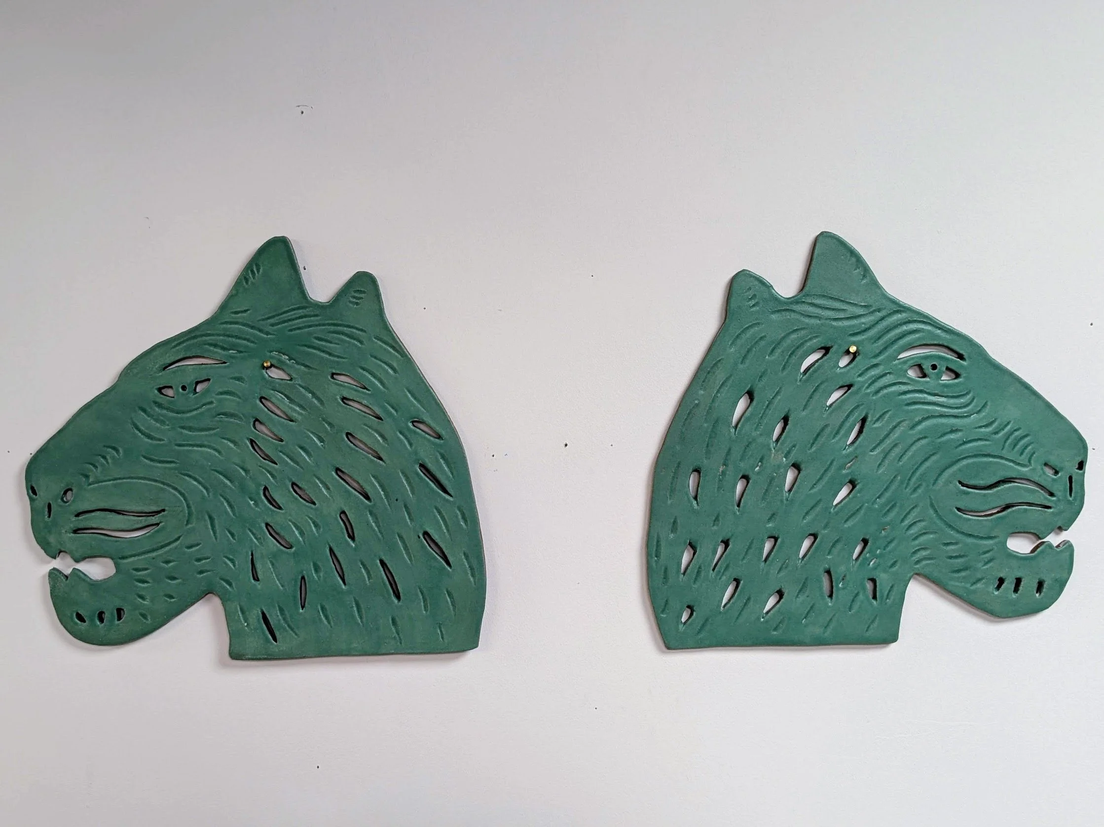 "Jade Tiger Pair"
ceramic wall art
10"x11" each