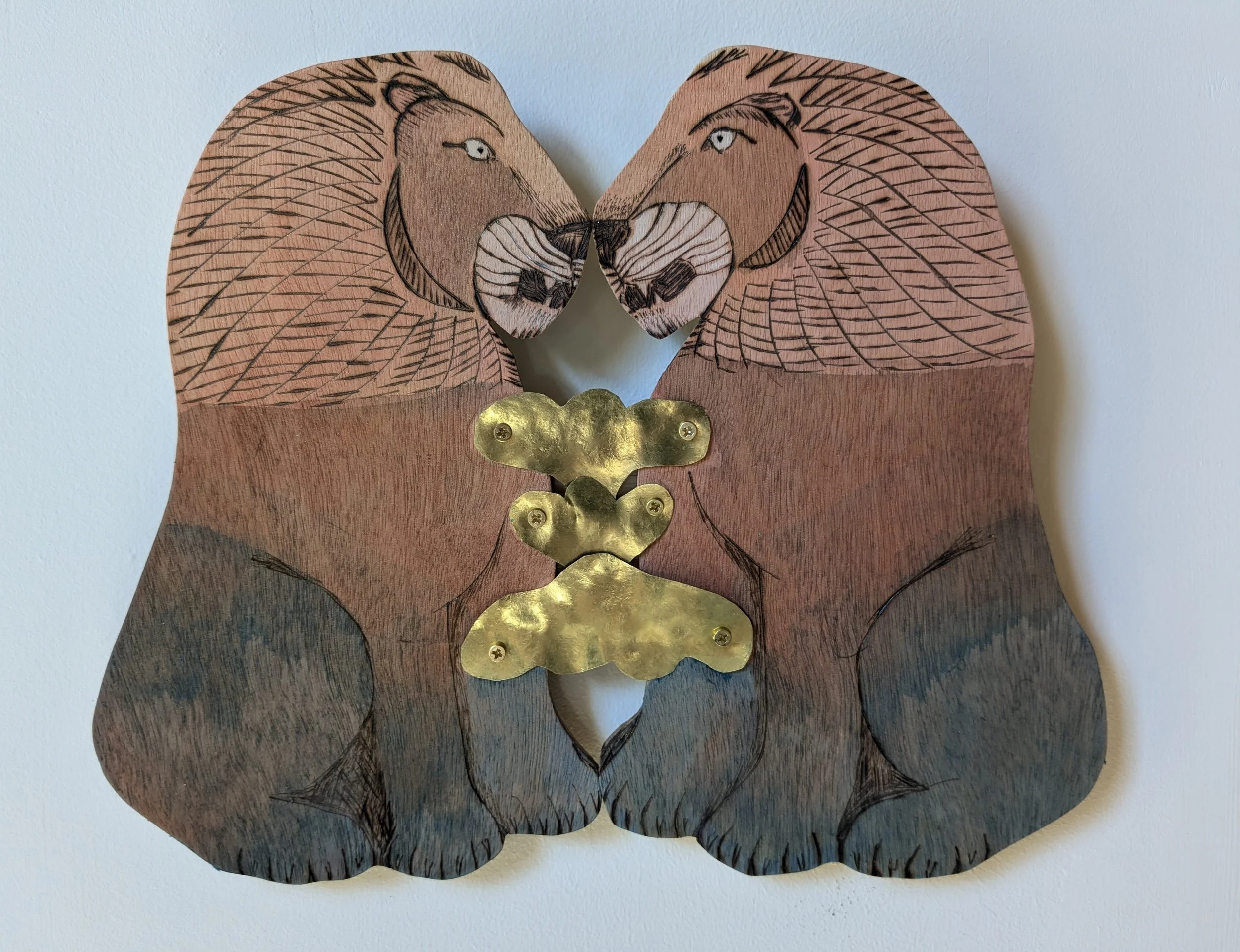 "Locked"
acrylic and brass on cut plywood
