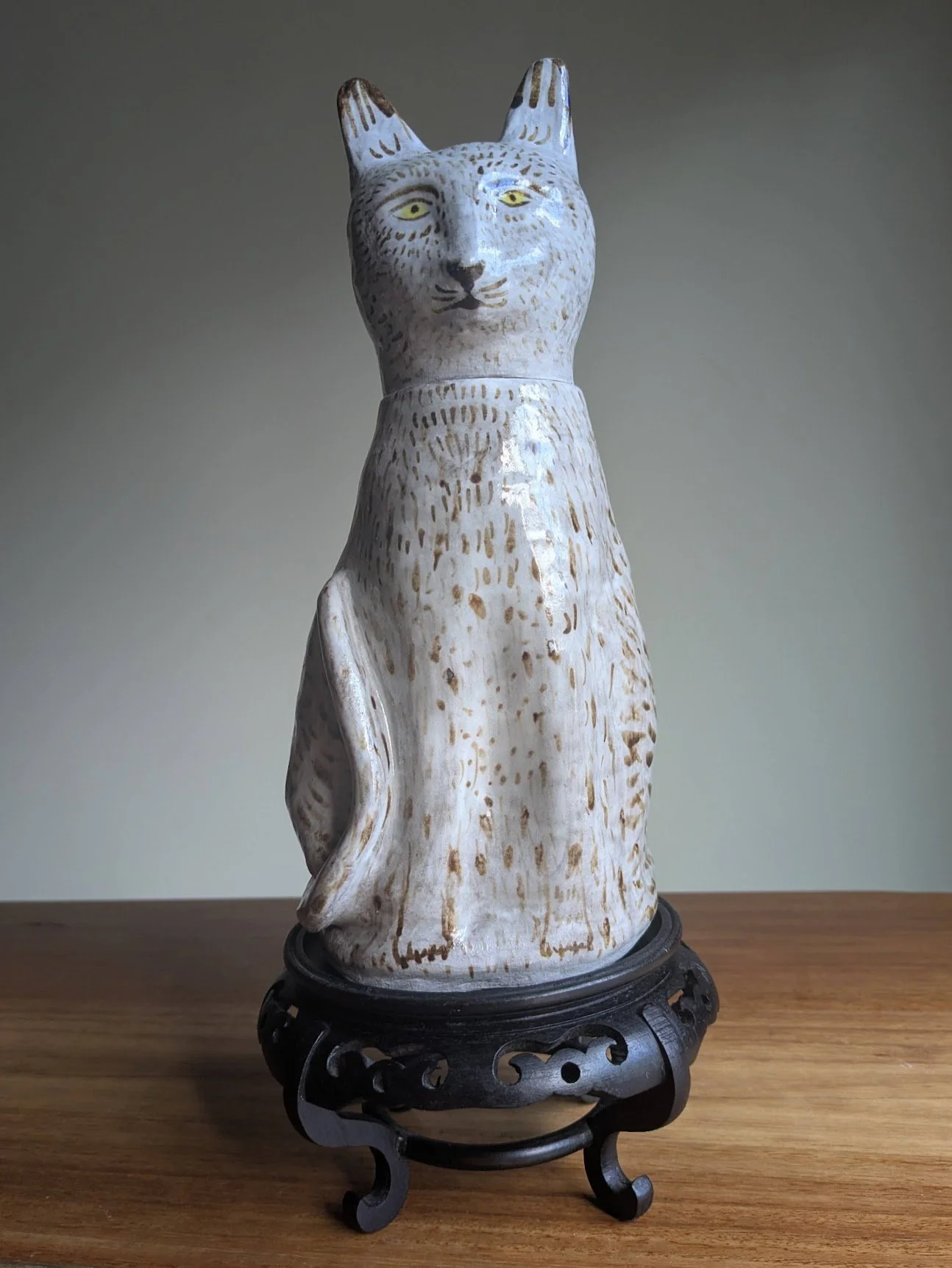 Ceramic "Cat Jar"
ceramic canopic jar on vintage stand 11"x5"