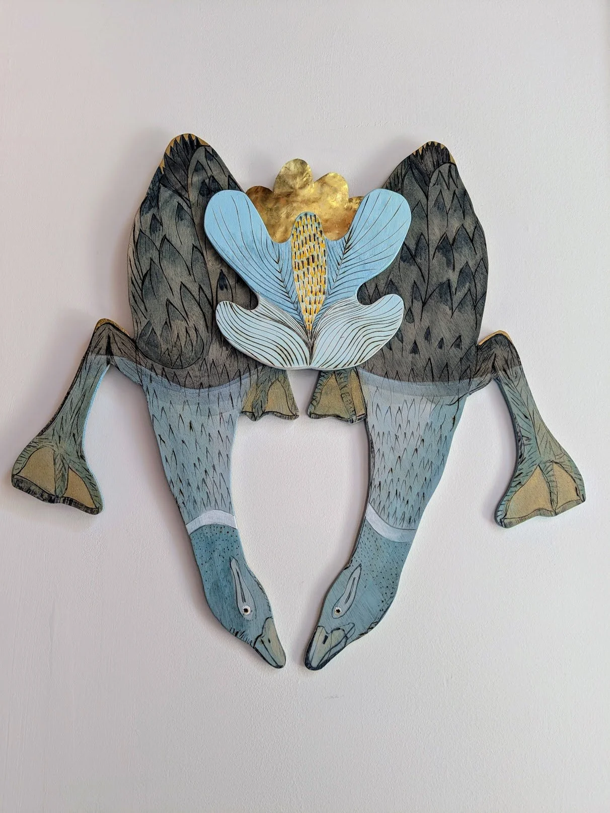 "Diving"
acrylic and brass on cut plywood