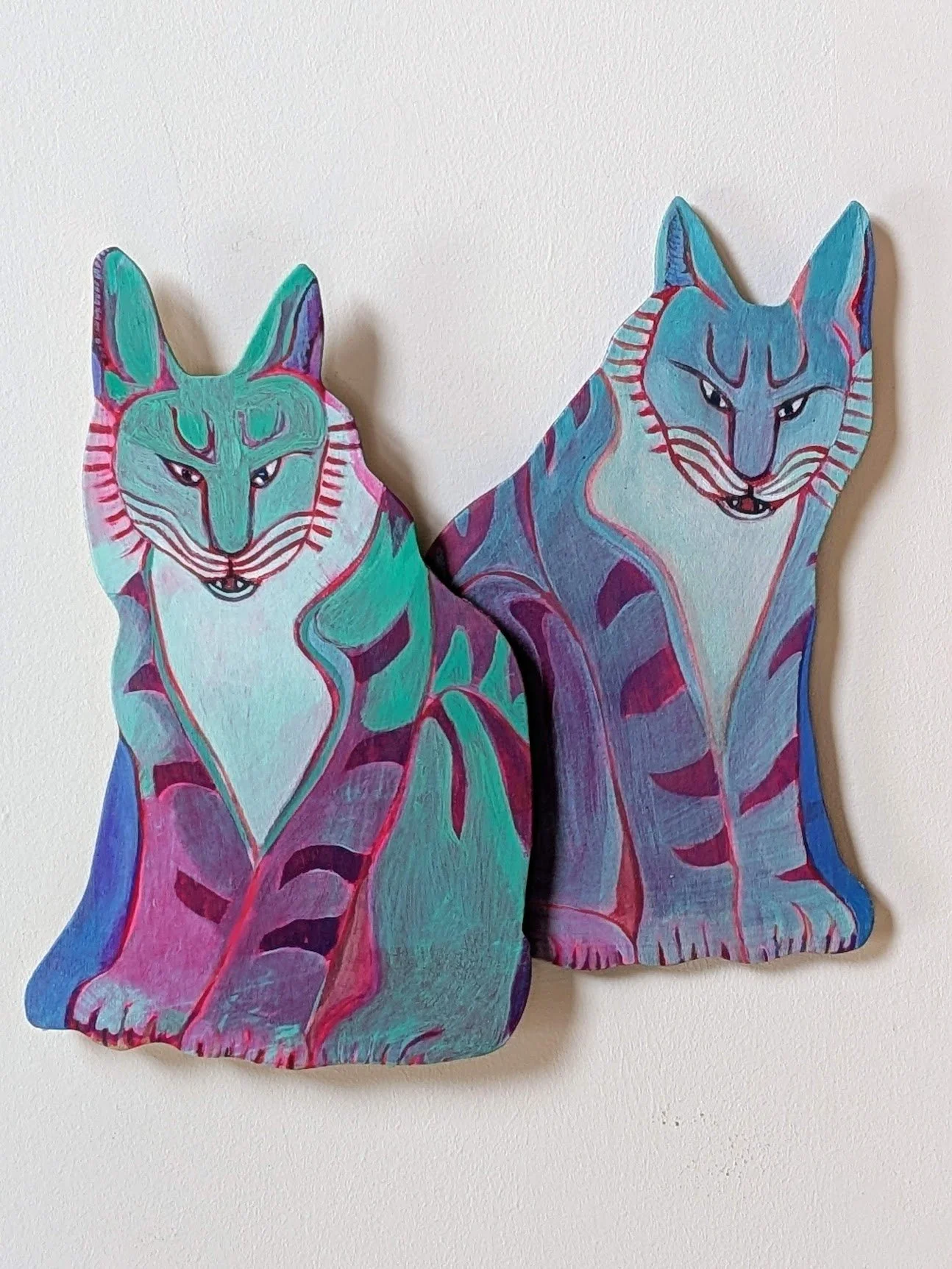 "Jade Bobcats"
acrylic on cut plywood