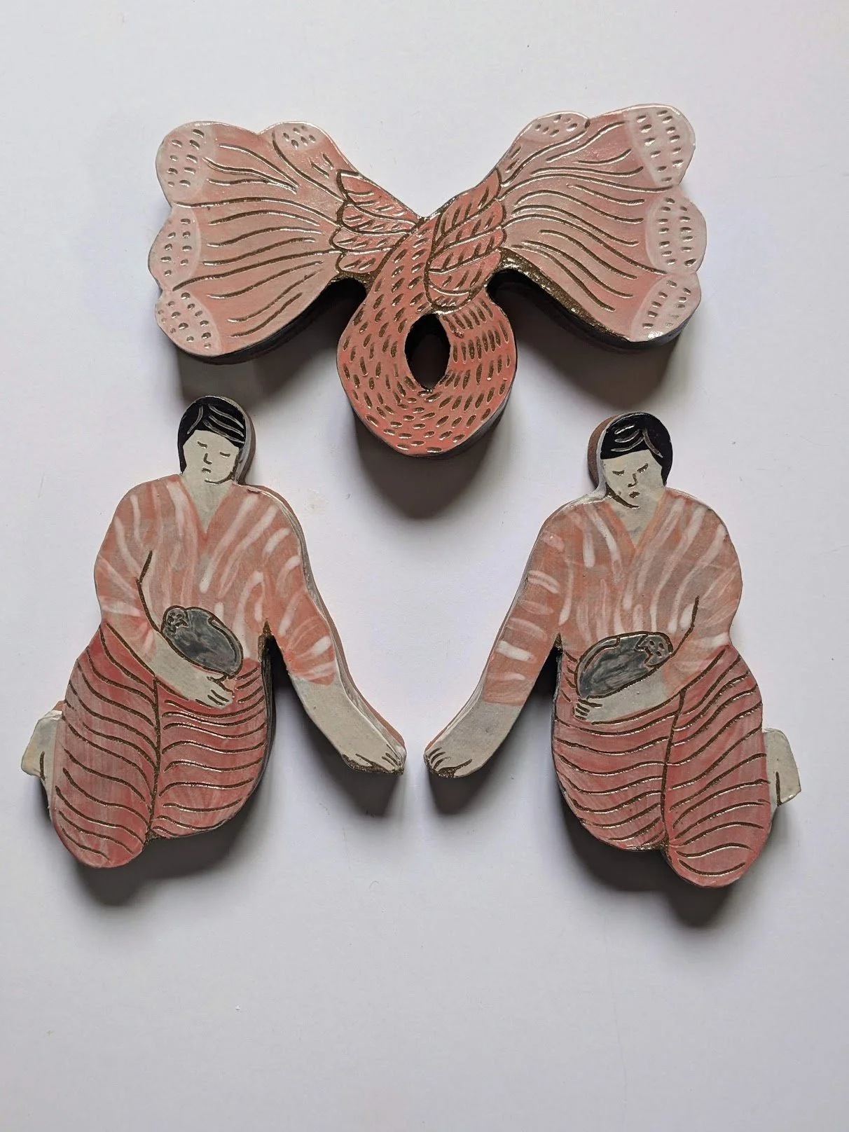 Woman and Feline Trinity
Ceramic Wall Sculpture
11"x11"x1"
